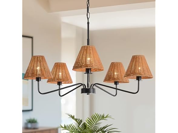 InterMaka 5-Light Rattan Chandelier