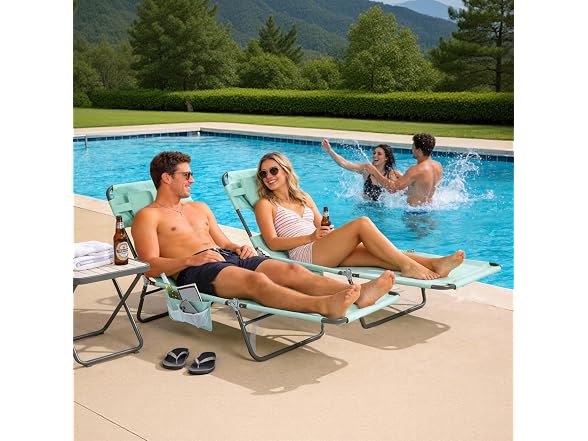 SUNNYFEEL Teal Lay Flat Tanning Lounger