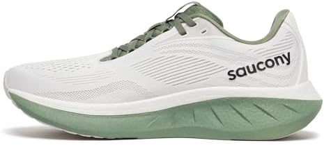 Saucony Men's Ride 18 Sneaker, White/Olivine, 12.5