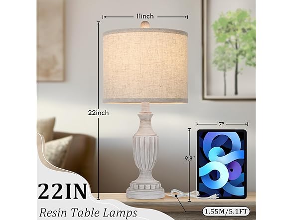 TOBUSA Table Farmhouse Lamps Set of 2