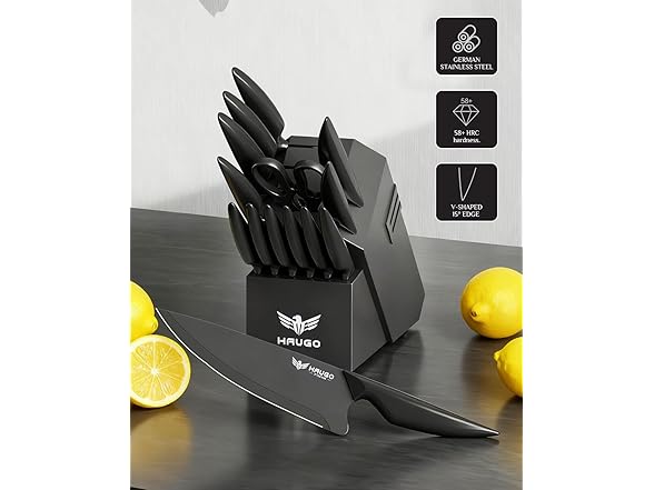 Haugo Kitchen Knife Set with Block: 15-Piece