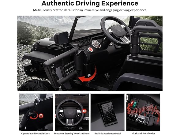 Hipicute 24V 2 Seater Kids Ride On Car, 4 Wheeler Truck Black