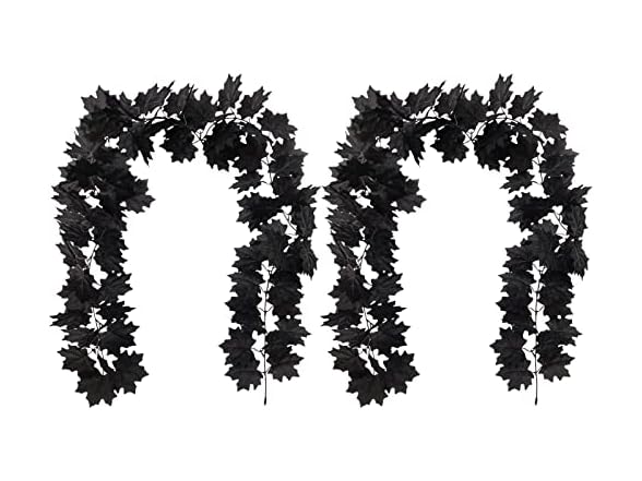 Hananona 2 Pcs Artificial Black Flowers Maple Garlands