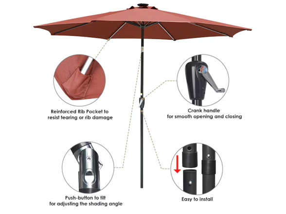 Yescom 9 FT Solar LED Patio Umbrella Outdoor