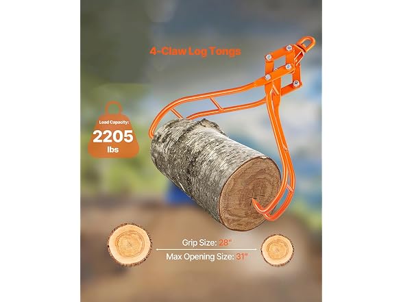 Timber Claw Hook, 28 inch 4 Claw Log Grapple for