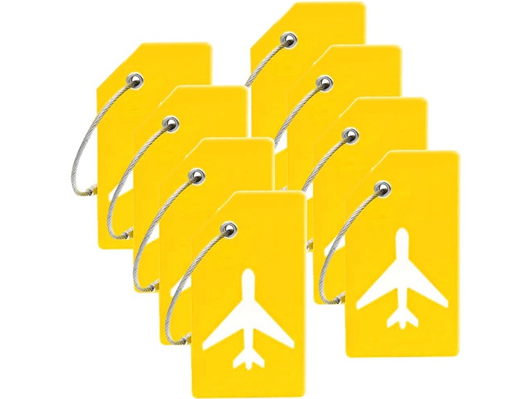 8Pack Luggage Tags for Suitcases with Name Id Card, Silicone Backpacks Handbags Tag with Stainless Steel Rings, Yellow