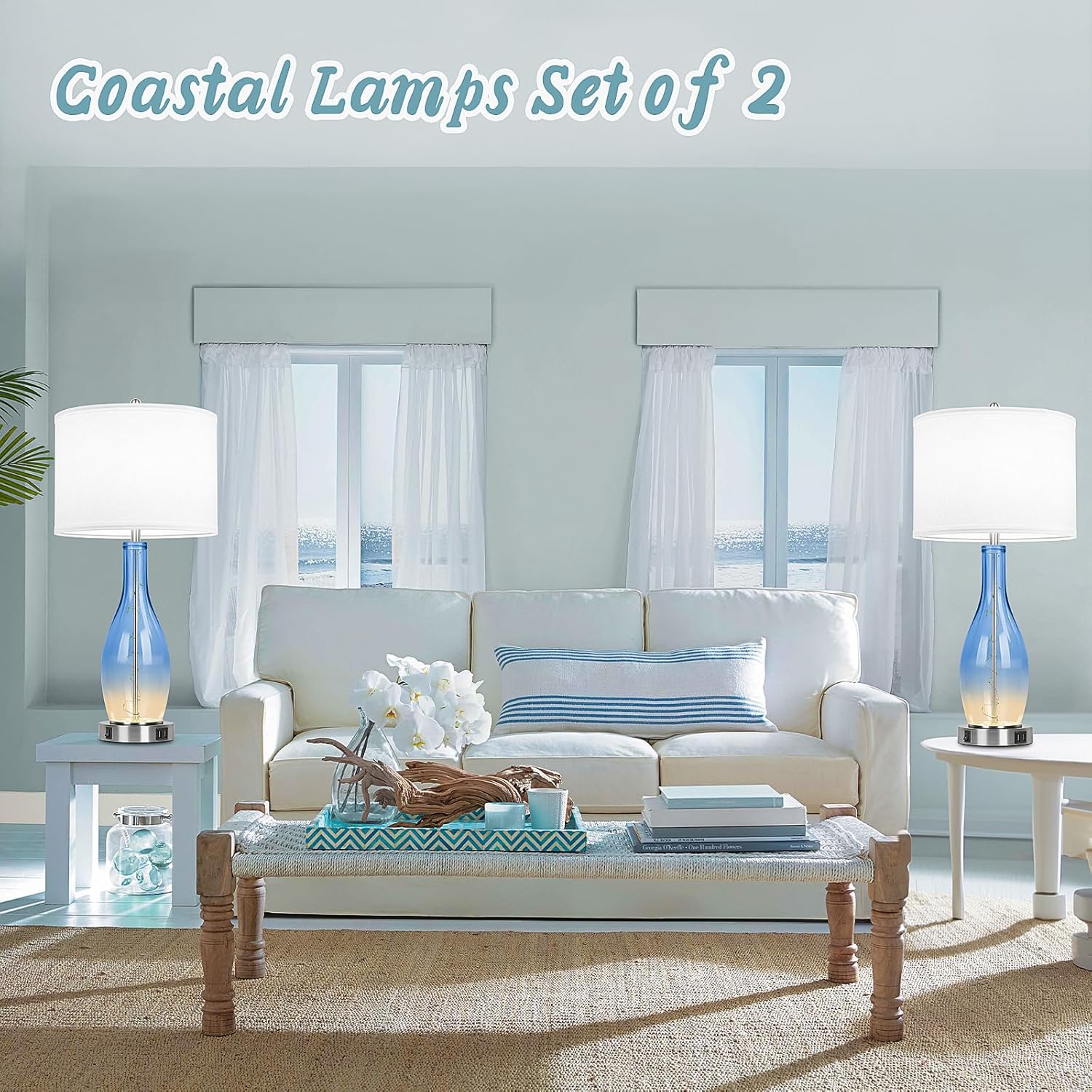 BesLowe Tall Glass Table Lamps Set of 2 - Gallery 14