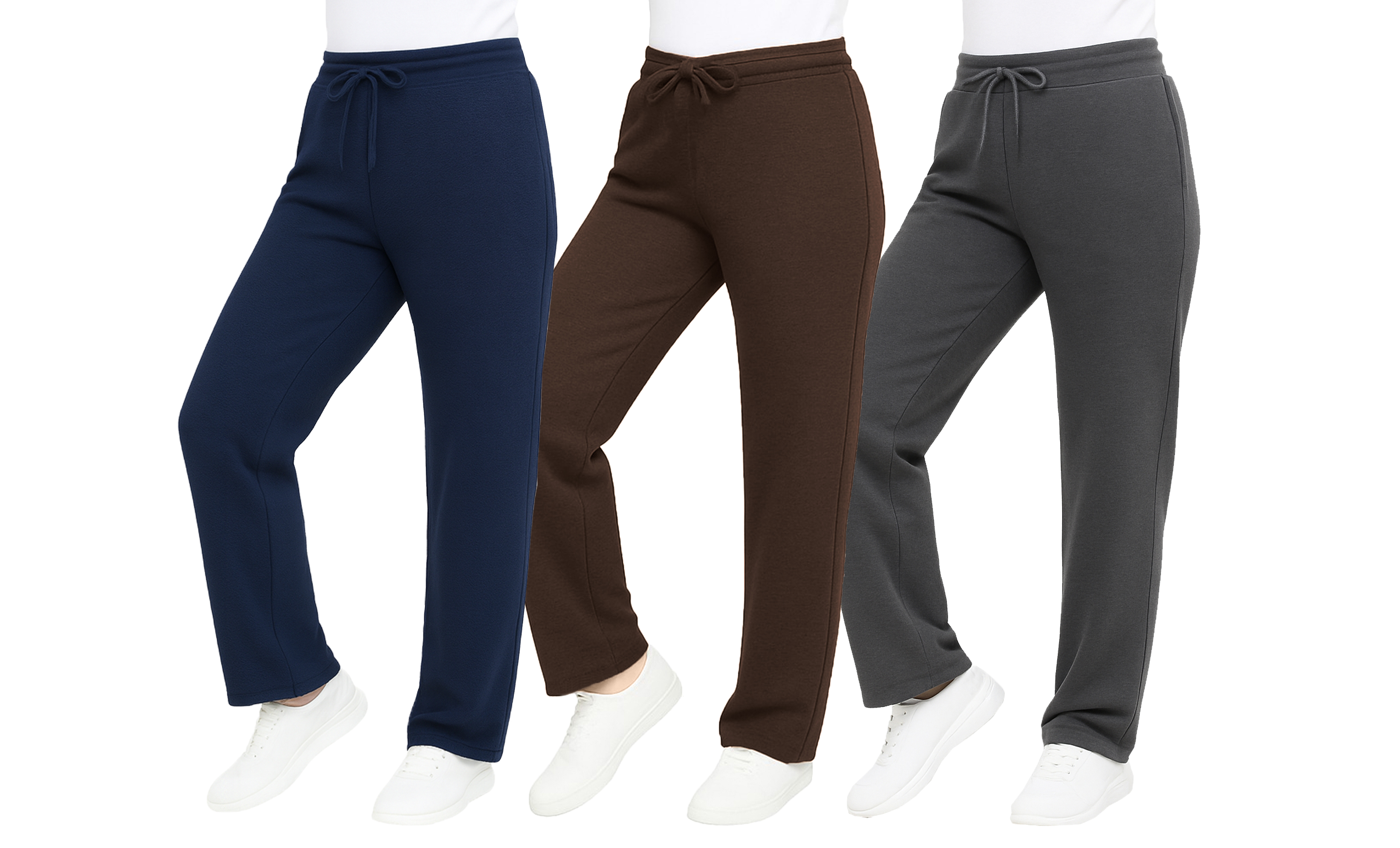 3Pk Womens Heavy Loose Fit Fleece Pants - Gallery 15