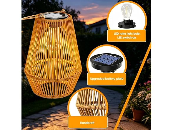 KagoLing Rattan Solar Lanterns 2Pk