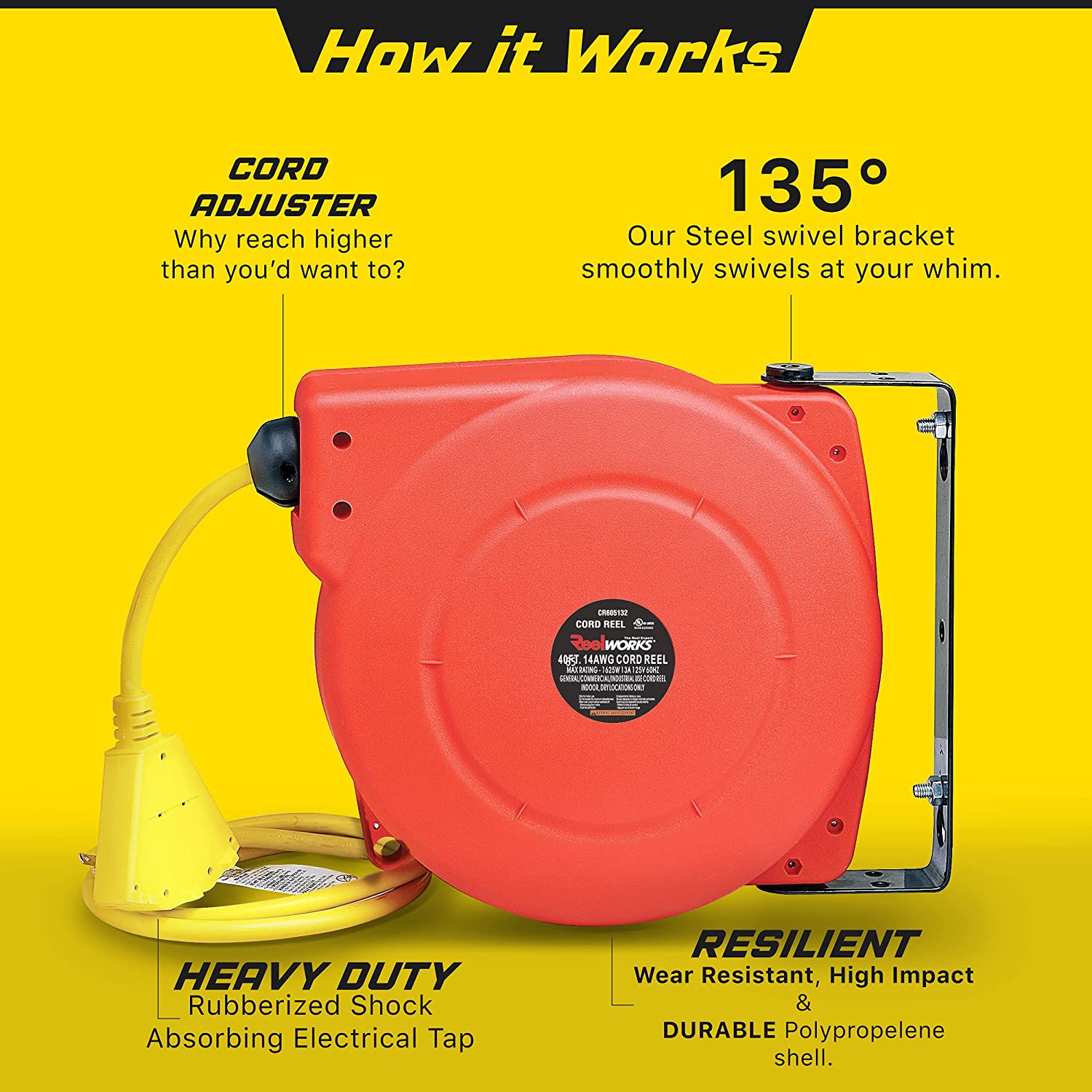 ReelWorks Extension Cord Reel 40' 14AWG - Gallery 13