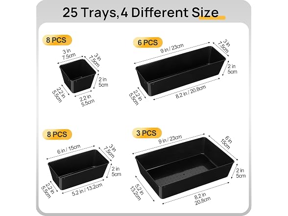 Vtopmart Black 25 PCS Plastic Drawer Organizer