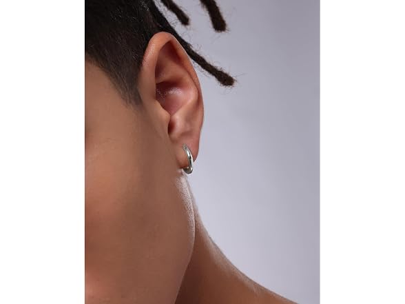 KRKC&CO NS615082 silver hoop earrings men