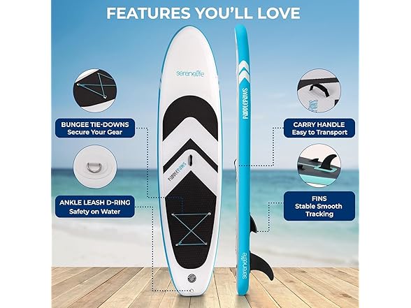 SereneLife 11’ Inflatable SUP Stand-Up Paddle Board