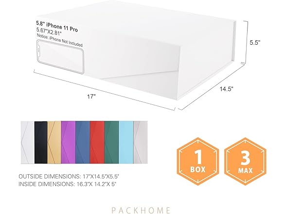 PACKHOME 17x14.5x5.5 Inches, 3 Extra Large Gift Boxes
