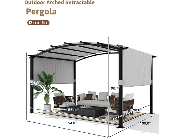 KYBOLT KYBOLT 12x9 Ft Outdoor Arched Pergola