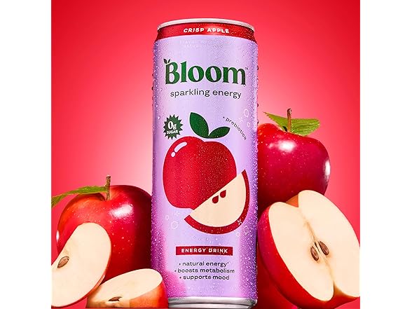 12PK Bloom Nutrition Sparkling Energy Drink - Crisp Apple
