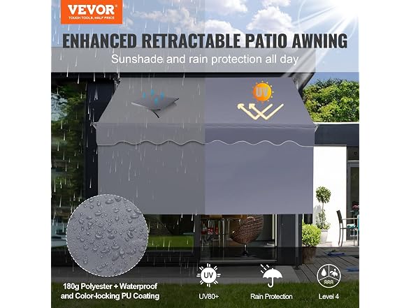 Manual Retractable Awning, 118" Outdoor