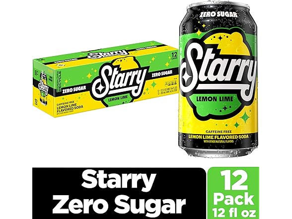 12PK Starry Zero Sugar Lemon Lime Soda, 12 Fl Oz Cans