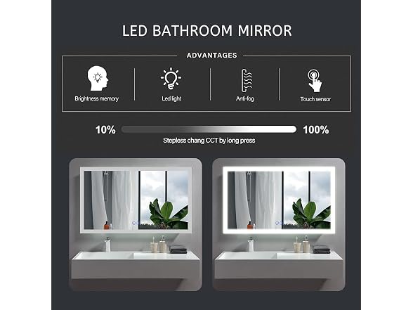 DECORAPORT 55 x 36 Inch LED Bathroom Mirror