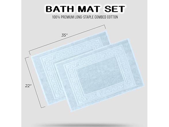 Superior Heavyweight Cotton Bath Mats, Set of 2, 22" x 35", Light Blue