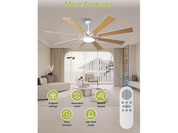 Vaczon VCZ006WH 72in Ceiling Fan