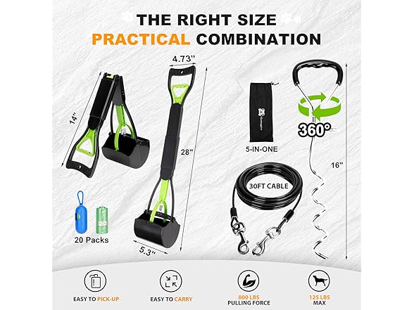 Pooper Scooper+Dog Tie Out Cable