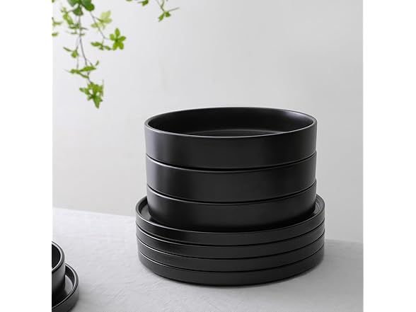 Stone Lain Celina Stoneware 12-Piece Dinnerware Set, Black