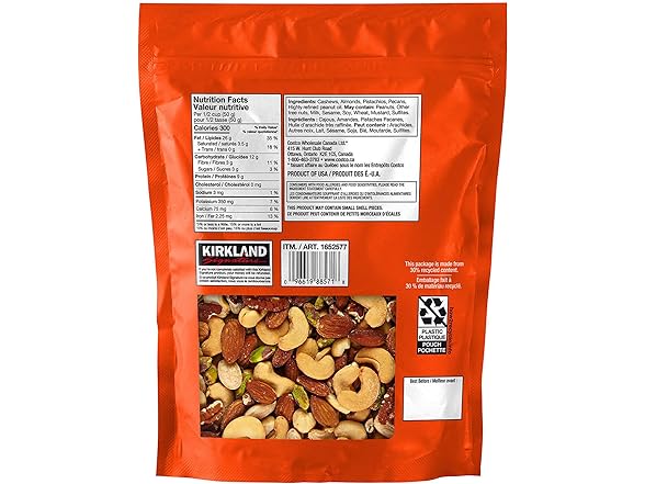Kirkland Unsalted Mixed Nuts 40oz