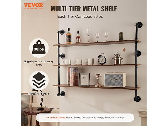 Industrial Pipe Shelf, 2 Tier 24x7.87in