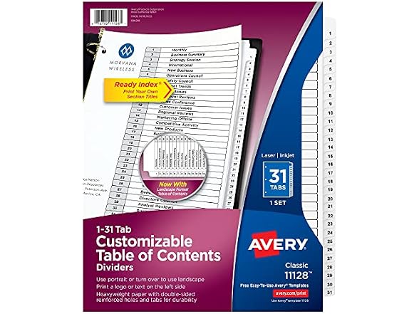 Avery® Ready Index® 20% Recycled Table of Contents Dividers