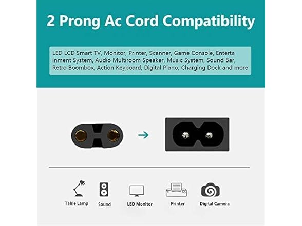 ablisda 2 Prong AC Power Cord 