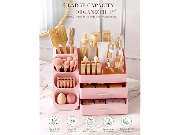 Pink Makeup Organizer with Drawer