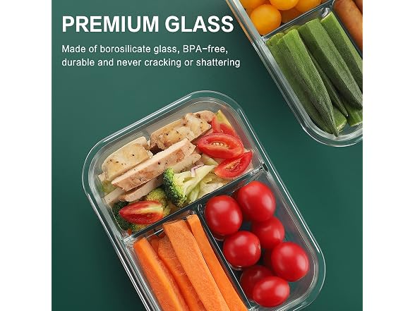 HOMBERKING 8 Pack 3 Compartment 36oz Containers