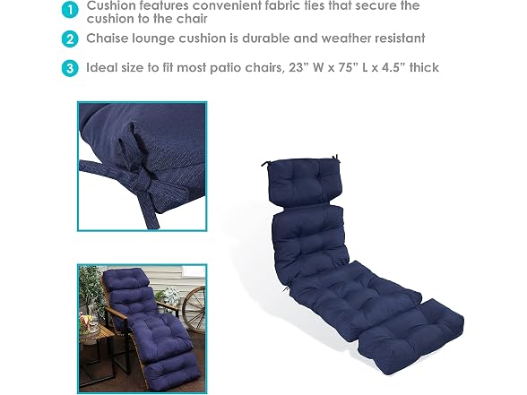 Sunnydaze Decor ZET-072 Tufted Chaise Cushion Blue