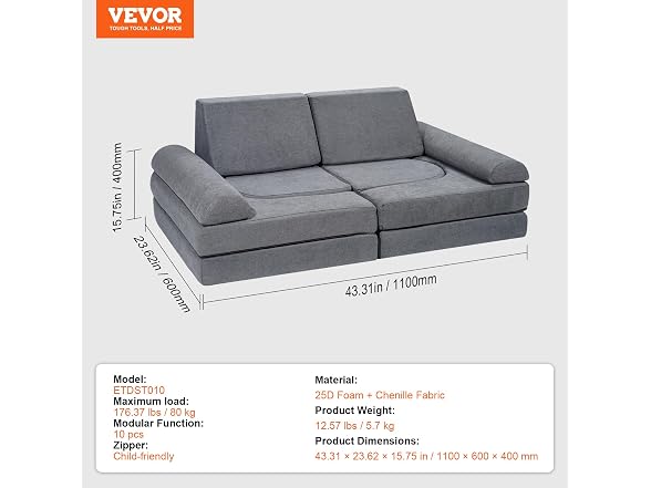 VEVOR Kids Couch, 10Pcs Modular Kids