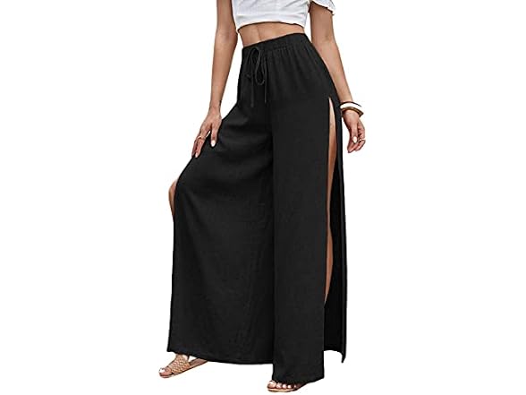 Wdirara Women (L) Tie Front Elastic Waist Pants