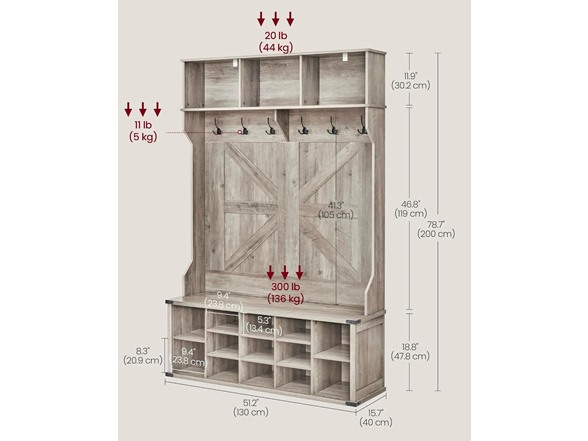 VASAGLE Wide Hall Tree with Bench and Shoe Storage