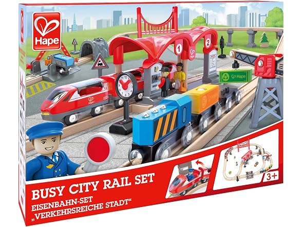 Hape Wooden Busy City Train Rail Set