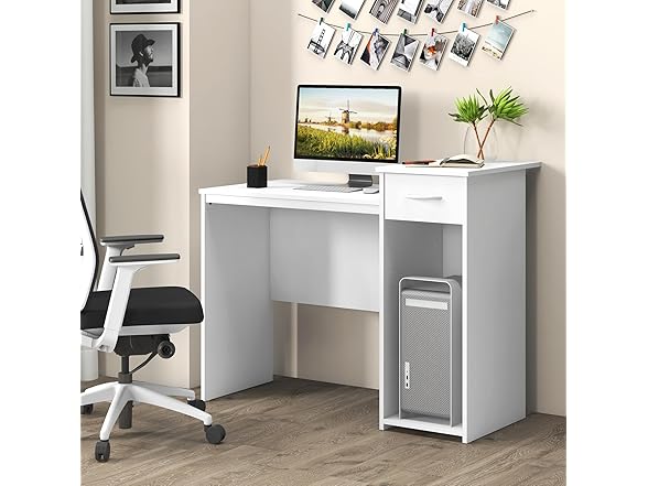 Tangkula White Desk with Drawer