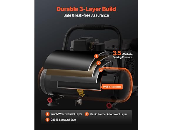 Air Compressor, 1 Gallon Steel Tank, 1HP 1.5 CFM