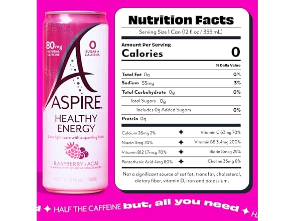 12PK ASPIRE® Raspberry Acai, Healthy Energy Drink