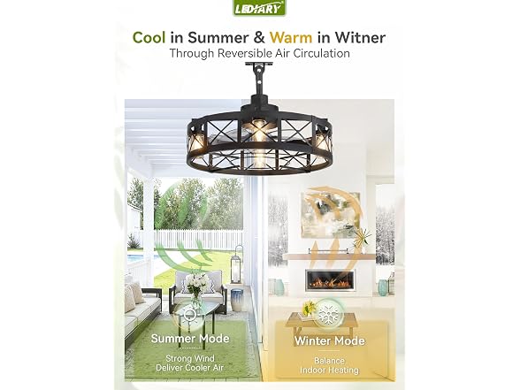 LEDIARY Black 22" Outdoor Ceiling Fan with Lights
