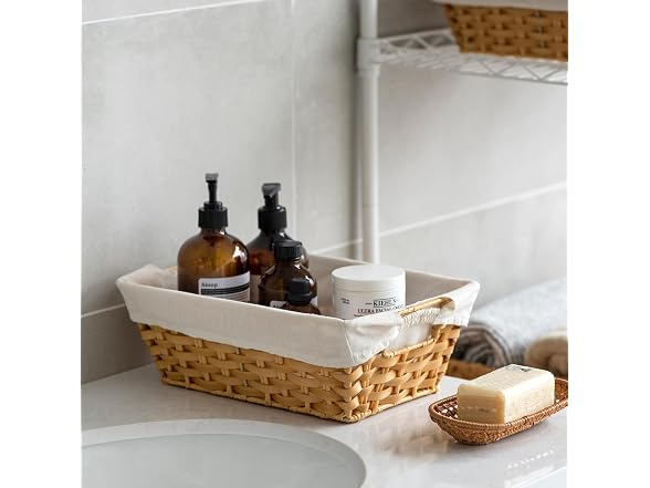 Suptinwear Paper Rope Storage Basket with Liner & Handles