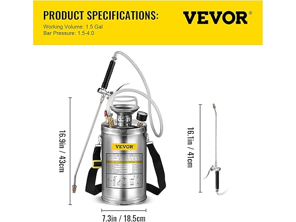 VEVOR 1.5Gal Stainless Steel Sprayer