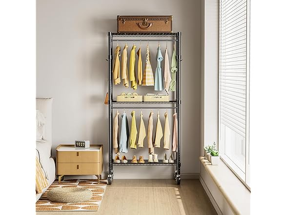 Simple Deluxe Rolling Clothes Rack, Black