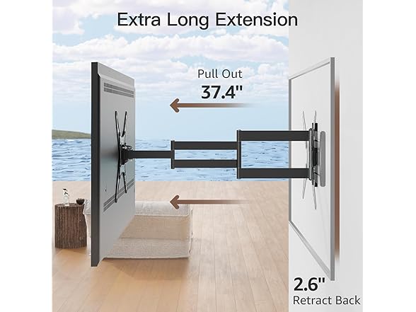 ELIVED Outdoor Long Arm TV Wall Mount | 26-65in