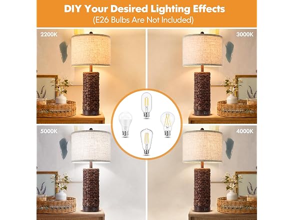 TOBUSA 27Inch Tall Seagrass Table Lamps Set of 2