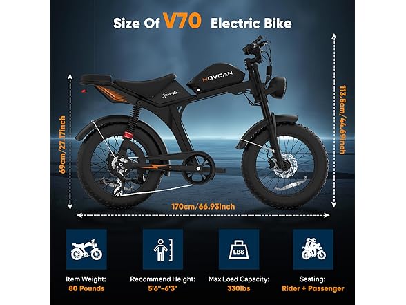 Movcan V70 E-Bike Adults 7 Speed