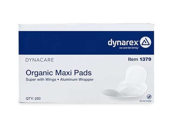 Dynarex Organic Maxi Pads Super Wings 250 Count