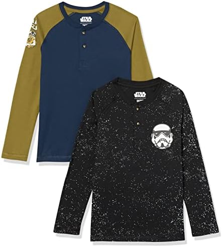 Amazon Essentials Disney | Marvel | Star Wars Boys' Long-Sleeve Henley T-Shirts, Pack of 2, Star Wars Icons, XX-Large